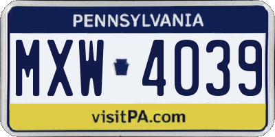 PA license plate MXW4039
