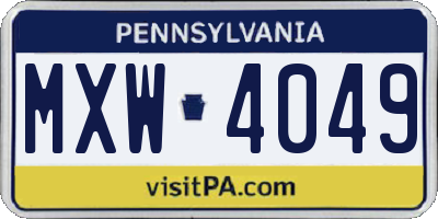 PA license plate MXW4049