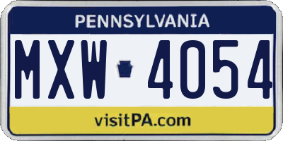 PA license plate MXW4054