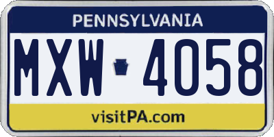 PA license plate MXW4058