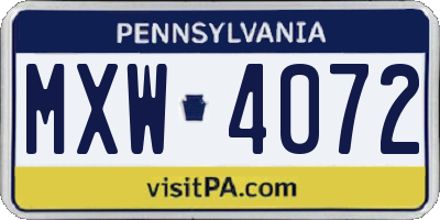 PA license plate MXW4072
