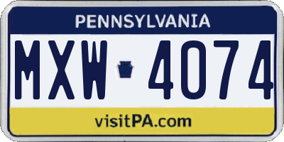 PA license plate MXW4074