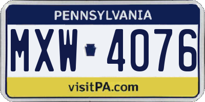 PA license plate MXW4076