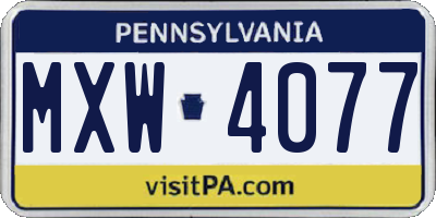 PA license plate MXW4077