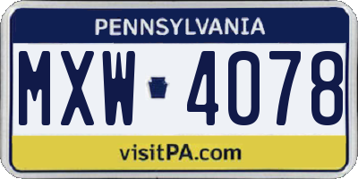 PA license plate MXW4078
