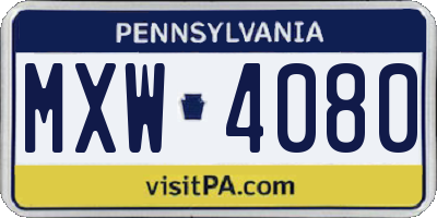 PA license plate MXW4080