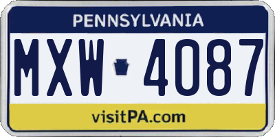 PA license plate MXW4087