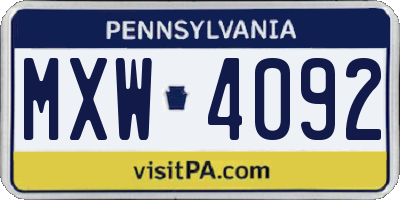 PA license plate MXW4092