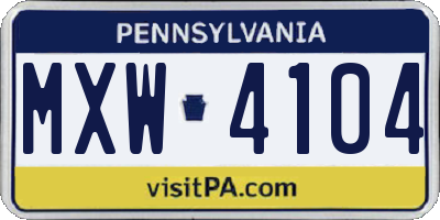 PA license plate MXW4104