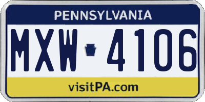 PA license plate MXW4106