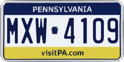 PA license plate MXW4109