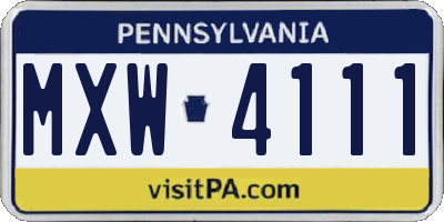 PA license plate MXW4111