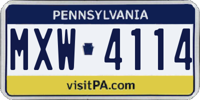 PA license plate MXW4114