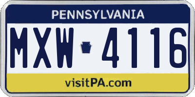 PA license plate MXW4116