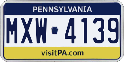 PA license plate MXW4139