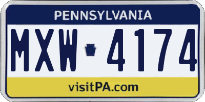 PA license plate MXW4174