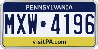 PA license plate MXW4196