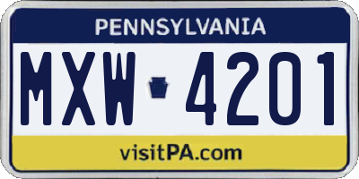 PA license plate MXW4201