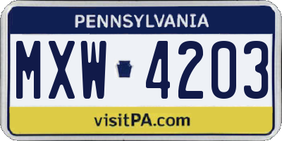 PA license plate MXW4203