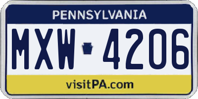 PA license plate MXW4206