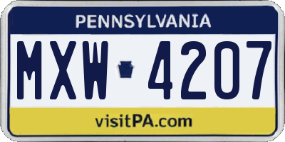 PA license plate MXW4207