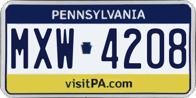 PA license plate MXW4208