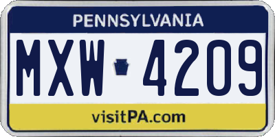 PA license plate MXW4209