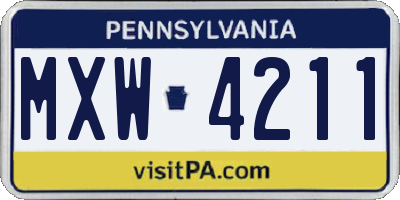 PA license plate MXW4211