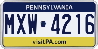 PA license plate MXW4216