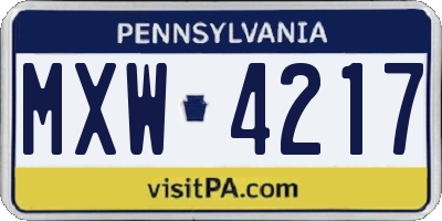 PA license plate MXW4217