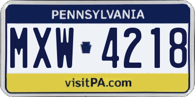 PA license plate MXW4218