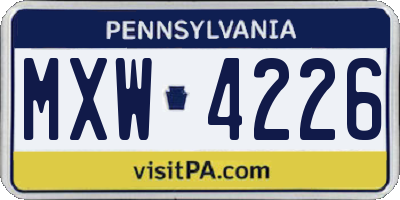 PA license plate MXW4226