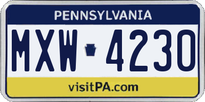 PA license plate MXW4230