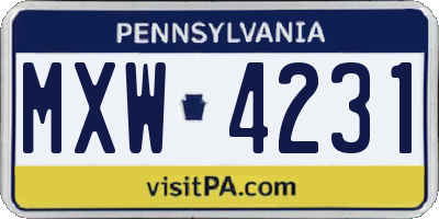 PA license plate MXW4231