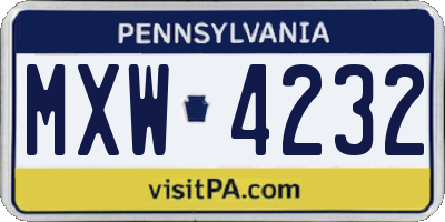 PA license plate MXW4232