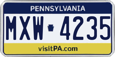PA license plate MXW4235