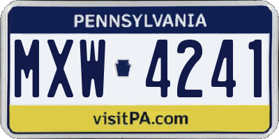 PA license plate MXW4241