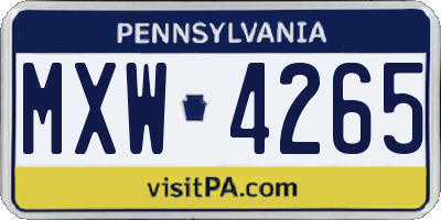 PA license plate MXW4265