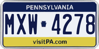 PA license plate MXW4278