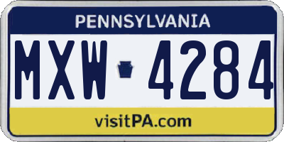 PA license plate MXW4284