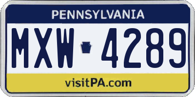 PA license plate MXW4289