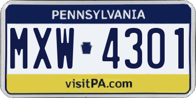PA license plate MXW4301