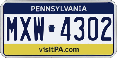 PA license plate MXW4302