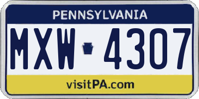 PA license plate MXW4307