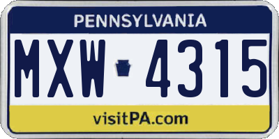 PA license plate MXW4315