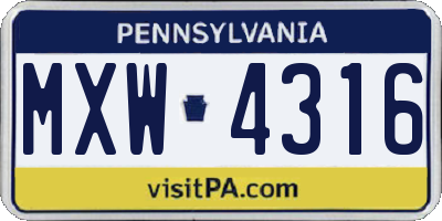 PA license plate MXW4316