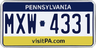 PA license plate MXW4331