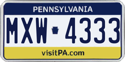 PA license plate MXW4333