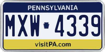 PA license plate MXW4339