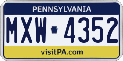 PA license plate MXW4352